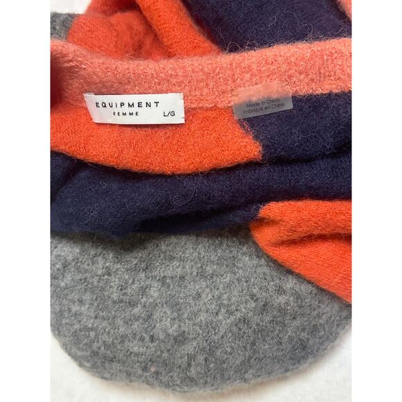 Equipment Femme Womens Colorblock Alpaca Wool Blend Sweater L Gray Orange Navy - Picture 5 of 9